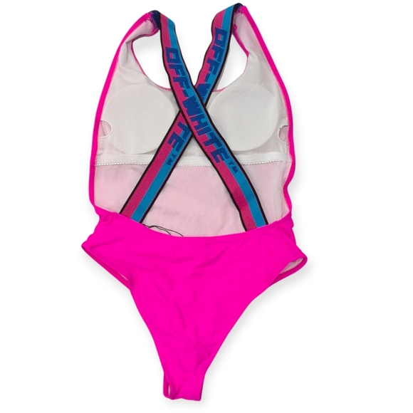 Off-White Tape Ribbed Swimsuit $390 Fuschia Blue White Small - Picture 6 of 11